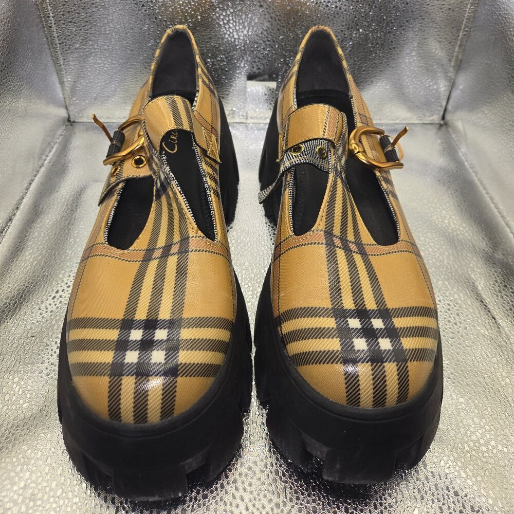 CIRCUS NY by Sam E. Women's Yellow Plaid Round Toe Platform Loafers 9.5